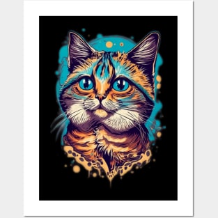 Very cute funny Cat painted colorful Posters and Art